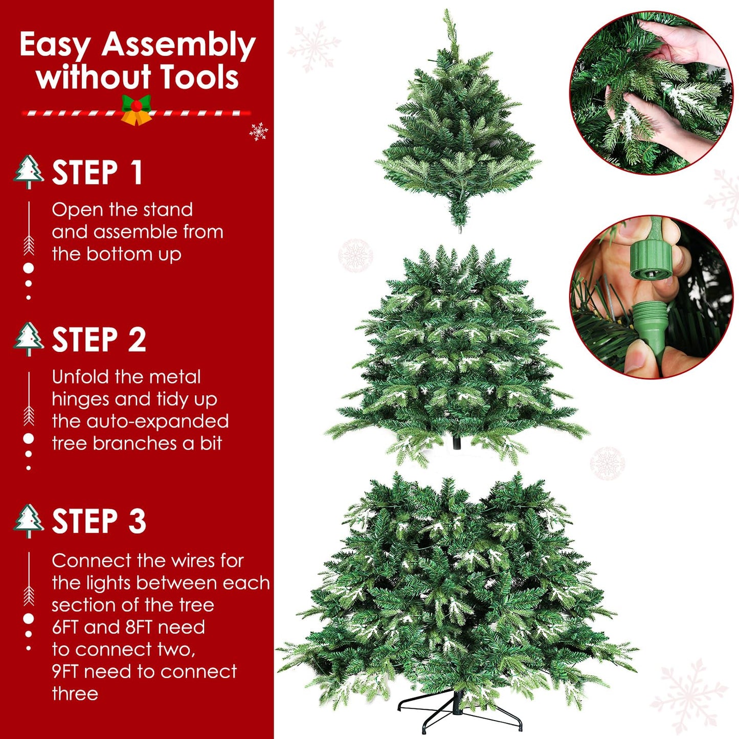 Arlopu 8ft PE&PVC Prelit Christmas Tree, Artificial Spruce Tree with 400 Warm White Lights, 1312 Branch Tips, Ice Crystal, Metal Hinges and Foldable Stand for Home,Party,Store,Holiday, Decor