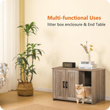 DWANTON Litter Box Enclosure, Cat Litter Box Furniture Hidden, with Scratching Mat, Wooden Cat Washroom Indoor, 31.5" L x 19.7" W x 21.7" H, Greige Dwanton