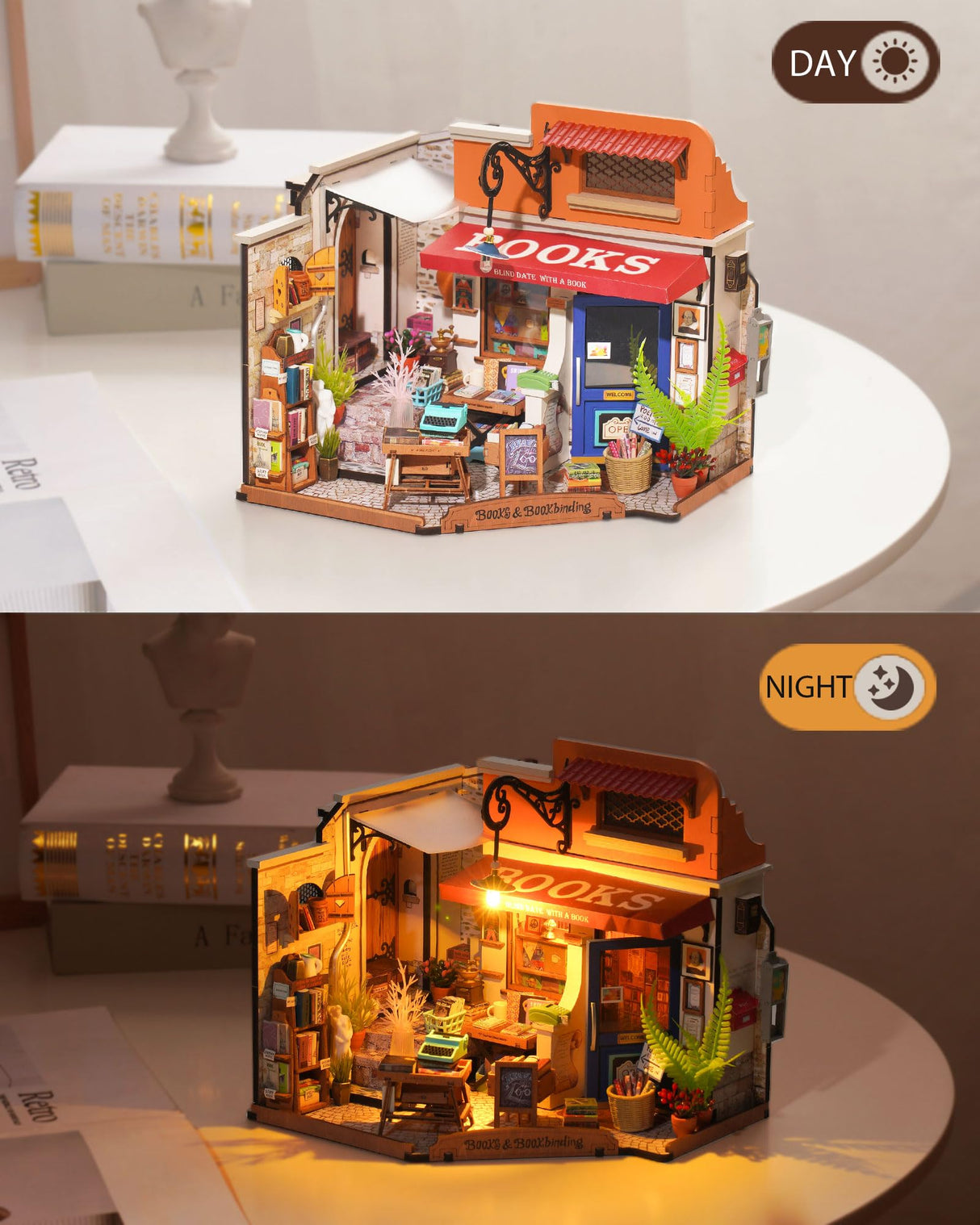Rolife DIY Miniature House Kit 1:20 Scale Bookstore, Build Mini House Building Kit with LED Lights Craft Kits for Aduls Gifts for Him Her Rolife