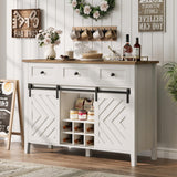 IDEALHOUSE 47.2'' Farmhouse Buffet Cabinet with Sliding Barn Door, 33.4'' Tall Wood Rustic Sideboard with 3 Drawer, Adjustable Shelf and Removable Wine Rack for Dining Room, Kitchen, White IDEALHOUSE