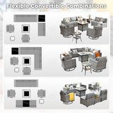ovios 10 Pieces Patio Furniture Set, Outdoor Sectional Sofa with Swivel Rocking Chairs, Fire Pit Table, Wide Arms and Deep Seat, Modular Wicker Rattan Conversation Set, Dark Grey ovios