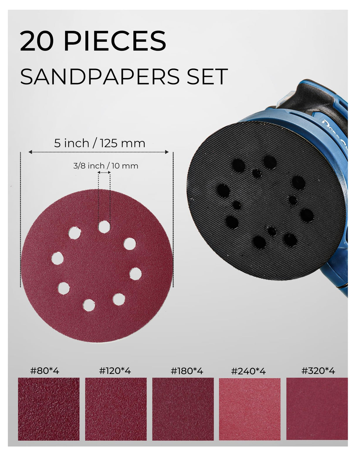 Dong Cheng 5-Inch Random Orbital Sander 380W 12800OPM Electric Palm Sander, 6 Variable Speeds, with 20pcs Sandpaper & Detachable Dust Bag, Power Sander for Woodworking, Sanding & Polishing Dong Cheng