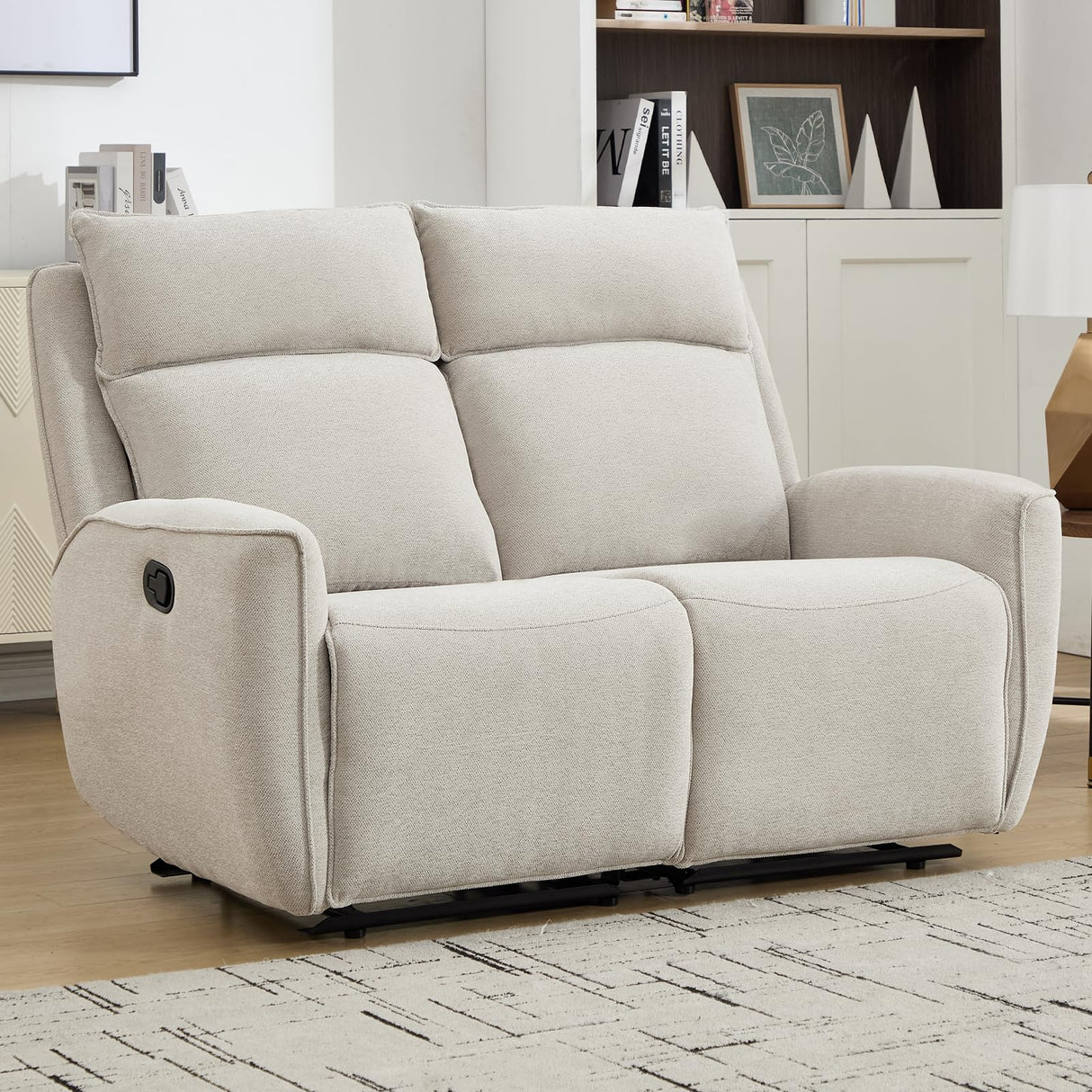 INZOY RV Loveseat Recliner Sofa Wall Hugger, Manual 2 Seat Reclining Love Seat RV Couches, Chenille Fabric Reclinable Sofa Set, Double Seater Recliner Chair for Living Room, Office, Apartment, Beige INZOY
