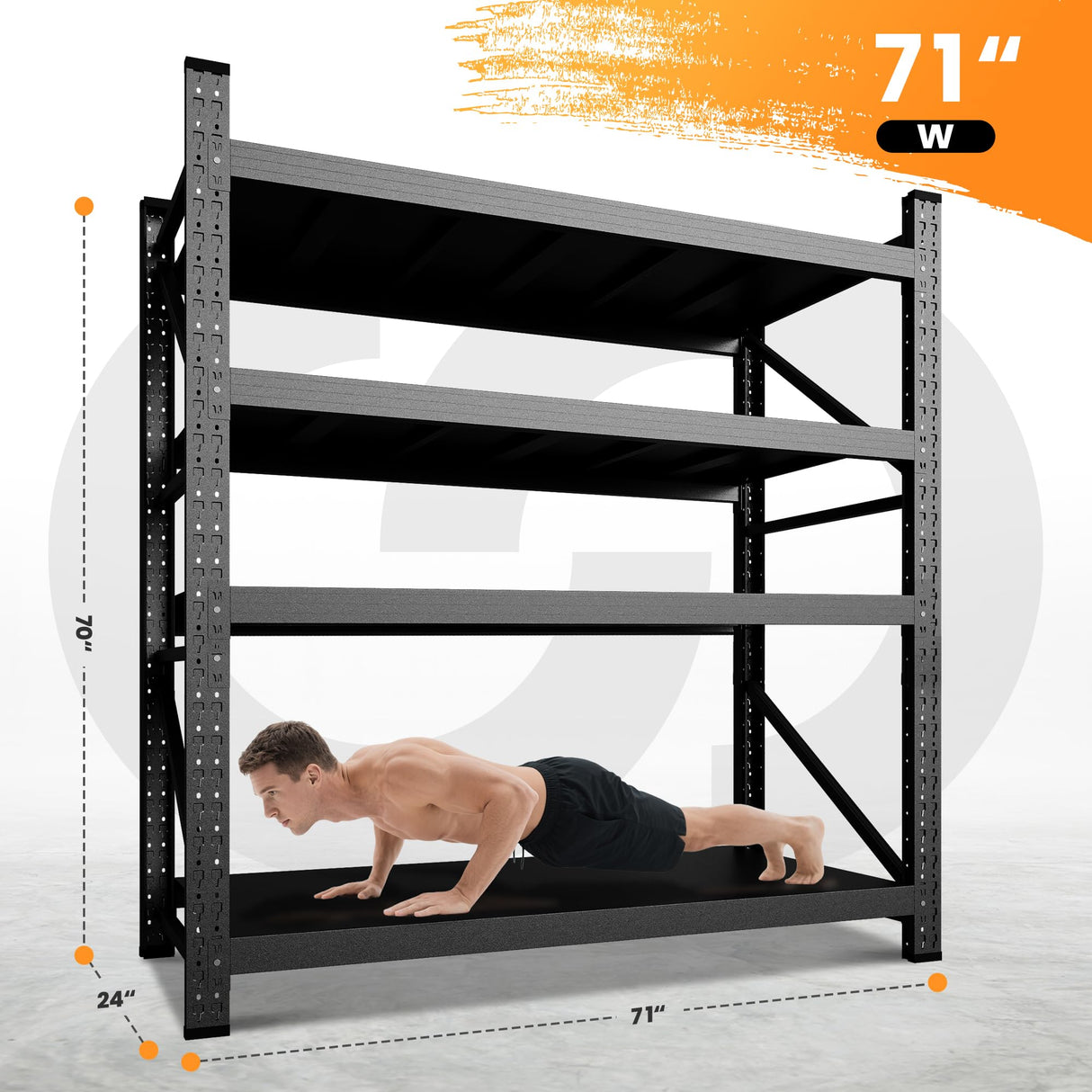 71” W Storage Shelves Heavy Duty, 5000LBS Metal Garage Shelving Units, 4 Tier Storage rack shelf, Steel Industrial Shelving , Adjustable Standing Shelf for Basement/Warehouse 71"W x 24"D x 70"H, Black AFAIF