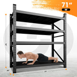 71” W Storage Shelves Heavy Duty, 5000LBS Metal Garage Shelving Units, 4 Tier Storage rack shelf, Steel Industrial Shelving , Adjustable Standing Shelf for Basement/Warehouse 71"W x 24"D x 70"H, Black AFAIF