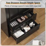 Swpormundo Wardrobe Closet with Drawers and Hanging Rod, 70" Wooden Wardrobe Closet with 2 Doors and 2 Drawer, Armoire Clothing Storage Cabinets with Smooth Slide for Bedroom, Dorm, Cloak Room (Black) Swpormundo
