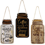 Jetec 3 Pcs Coffee Bar Decor Sign Mason Jar Wall Hanging Plaque Farmhouse Kitchen Decor Wooden Coffee Sign for Kitchen Home Living Room Wall Decorations(Simple Style) Jetec