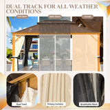 YOLENY 12' x 16' Hardtop Gazebo Faux Wood Grain Metal Gazebo with Aluminum Frame, Galvanized Steel Double Roof, Outdoor Patio Gazebo Pergolas with Netting and Curtains for Backyard, Patio, Lawns YOLENY