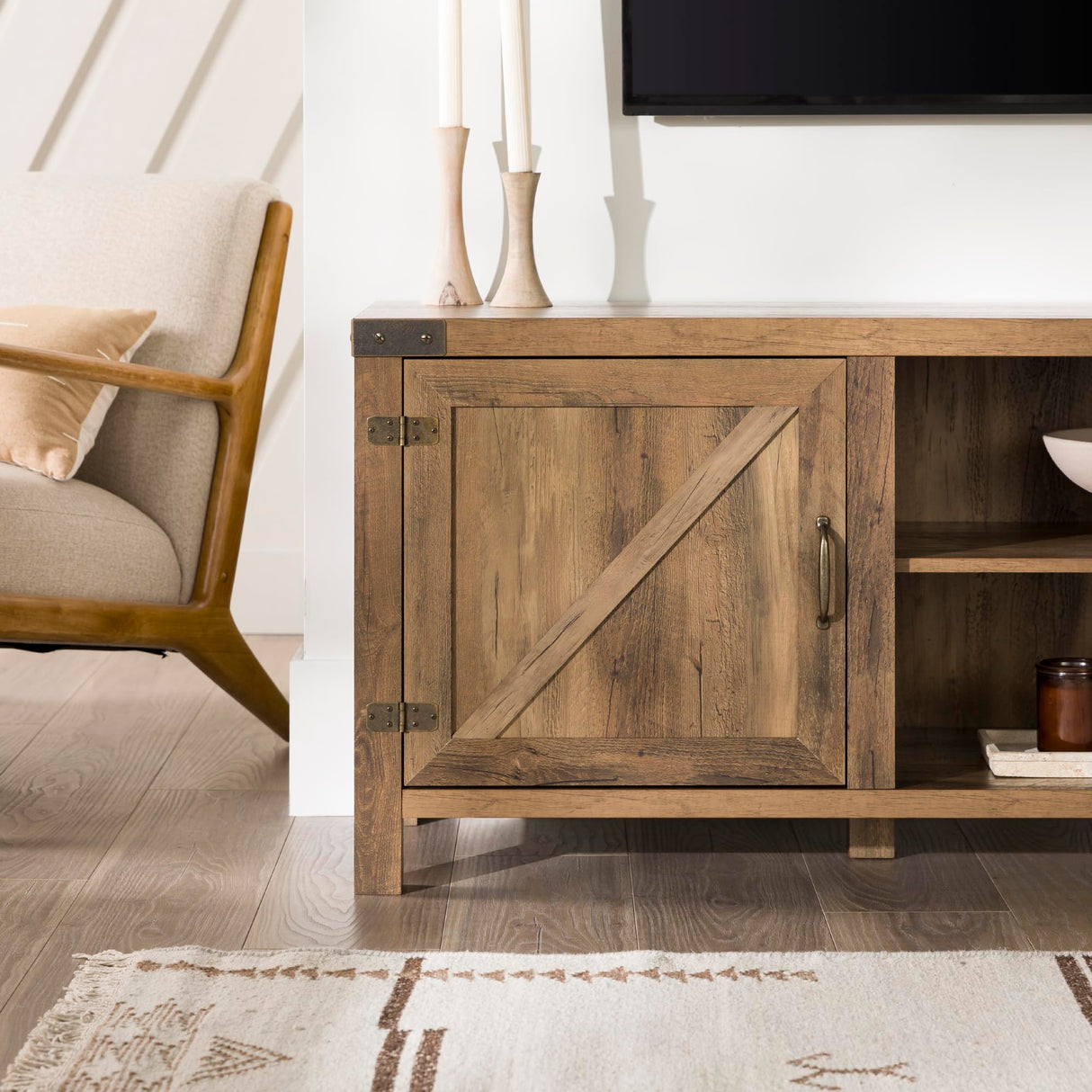 Walker Edison Georgetown Modern Farmhouse Double Barn Door TV Stand for TVs up to 80 Inches, 70 Inch, Rustic Oak, Without Fireplace, 15.75 x 70 x 24 inches Walker Edison