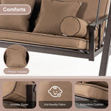 PURPLE LEAF Outdoor Patio Porch Swing Adjustable Backrest, 3-seat Swing Chair with Weather Resistant Steel Frame for Backyard Front Porch Lawn, Cushion and Pillows Included, Beige PURPLE LEAF