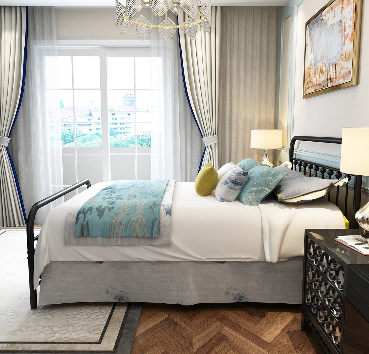 NEEBIRGELIA Black Metal Bed Frame Queen Size with Headboard and Footboard Single Platform Mattress Base,Metal Tube and Iron-Art Bed（Queen,Black） NEEBIRGELIA