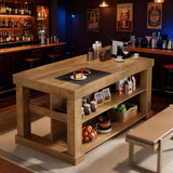 Tribesigns Kitchen Island with Storage, 55-Inch Farmhouse Stationary Island Table with Large Countertop, 3-Tier Wooden Coffee Bar Table for Kitchen, Dining Room, Rustic Brown Tribesigns