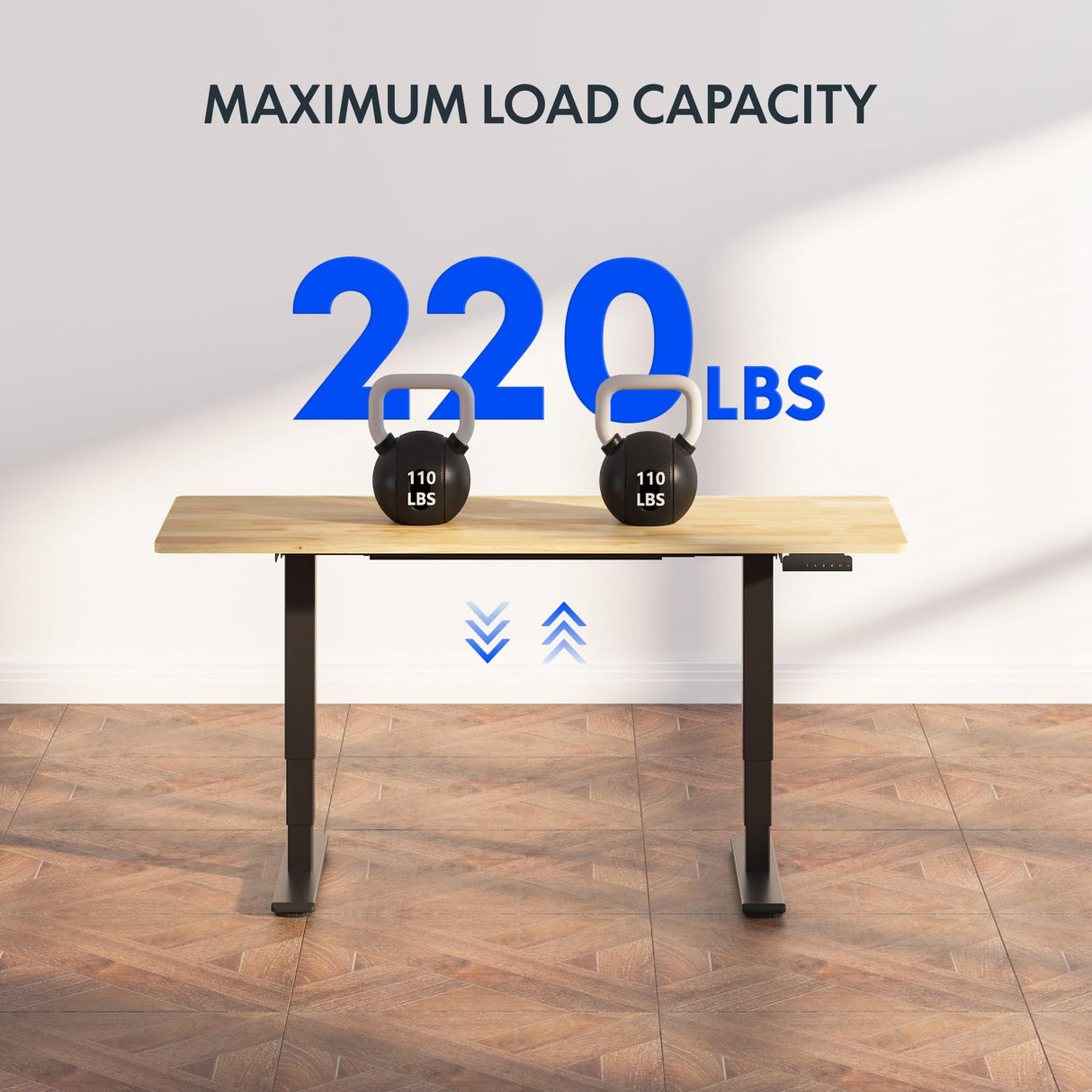 FLEXISPOT E6 Essential Solid Wood 3 Stages Dual Motor 48x24 Inch Electric Height Adjustable Standing Desk Whole-Piece Board Rubber Wood Desk Sit Stand Up Desk (Black Frame + Solid Wood Desktop) FLEXISPOT