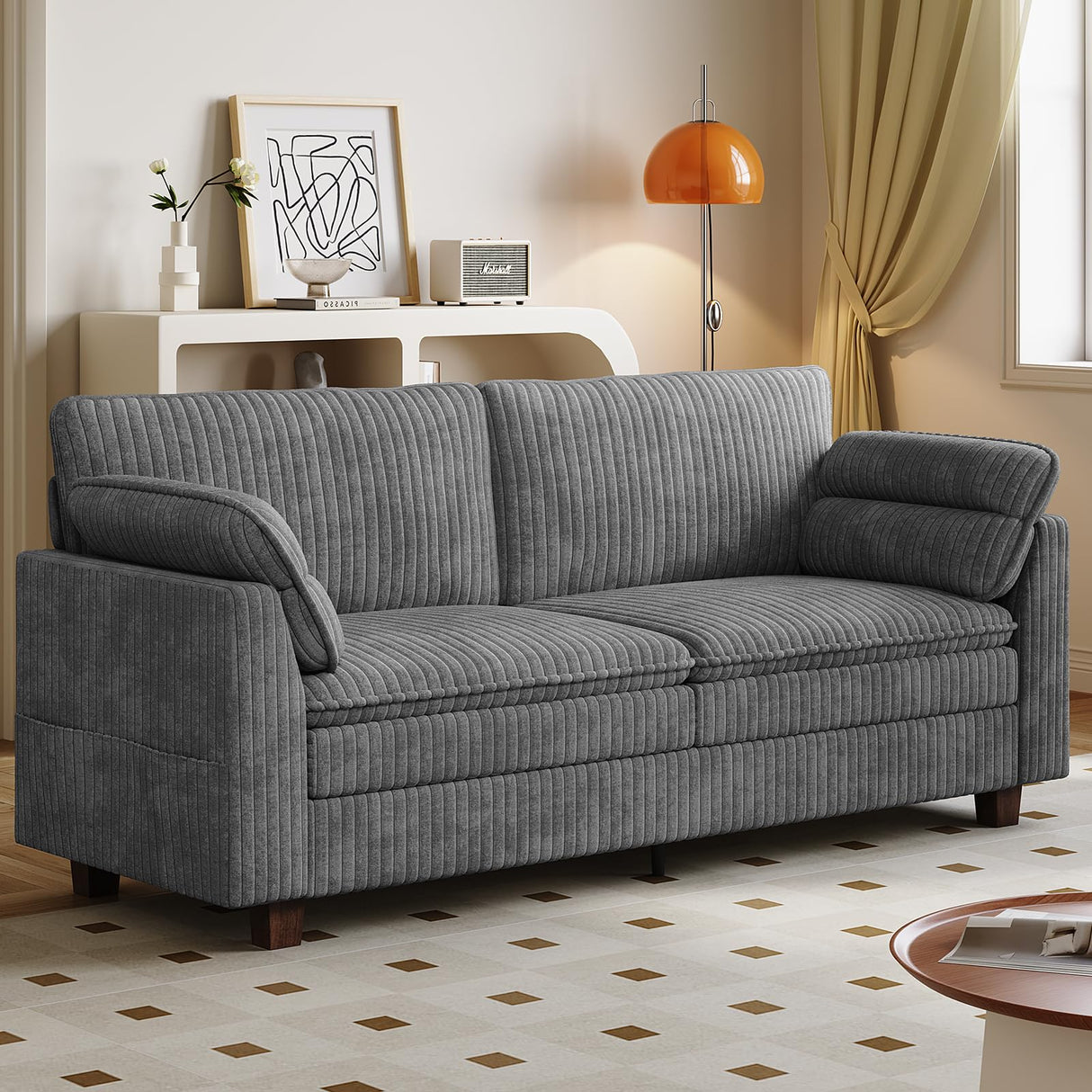 ONBRILL 77" Modern Loveseat Sofas for Living Room,Comfy Cloud Couch with Deep Seats,Solid Wood Frame,Corduroy Fabric Couches for Living Room,Bedroom and Small Spaces ONBRILL