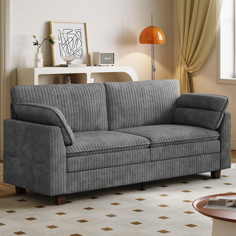 ONBRILL 77" Modern Loveseat Sofas for Living Room,Comfy Cloud Couch with Deep Seats,Solid Wood Frame,Corduroy Fabric Couches for Living Room,Bedroom and Small Spaces ONBRILL