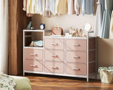 Casaottima Dresser for Bedroom with Charging Station, 52" Long Dresser with 8 Storage Drawers, Large Fabric Dressers Chests of Drawers with Shelves, Pink Casaottima