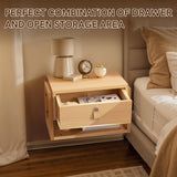 Afuly Floating Nightstand with LED Light Strips, Modern Night Stand with Drawer Wall Mounted Bedside End Table, Wood Nightstand Side Table Shelf for Bedroom Natural Wooden Decor Afuly