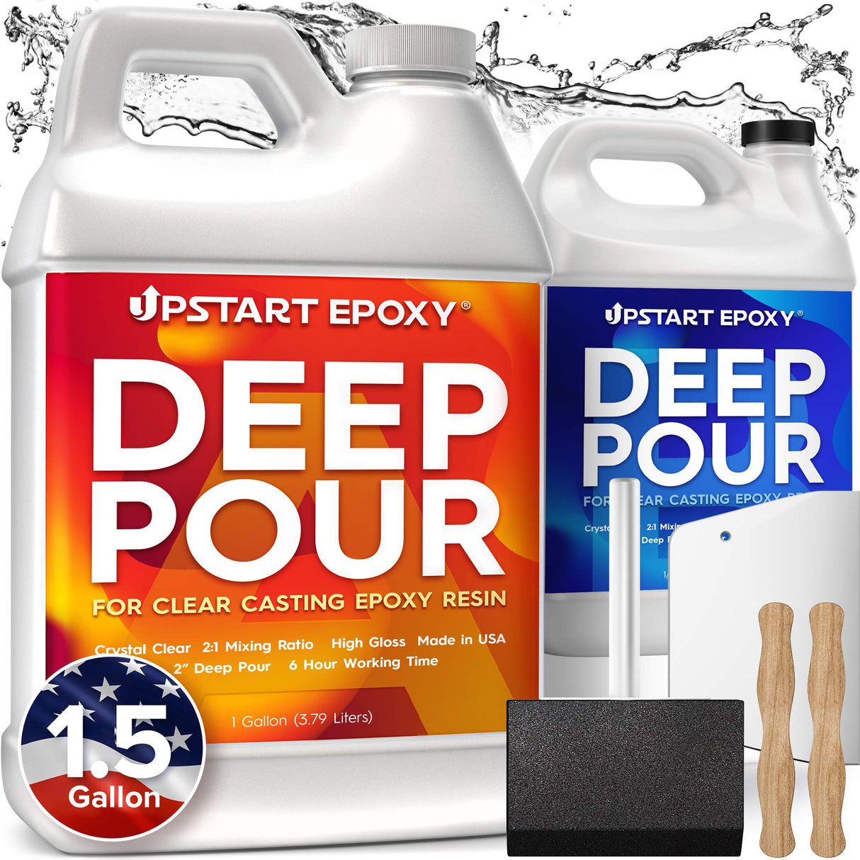Upstart Epoxy 2" Deep Pour Epoxy Resin Kit DIY - Made in USA - 2 Part Epoxy Resin Formulation - Perfect Casting Resin for River Table, Countertop, Tabletop, Art, Jewelry - 1.5 Gallon Epoxy Resin Kit Upstart Epoxy