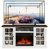 ONBRILL 59" Fireplace TV Stand, Entertainment Center with 23" Electric Fireplace, TV Table for TVs up to 65 Inch, Media Console Cabinet with Storage and Glass Doors for Living Room,Wood White ONBRILL