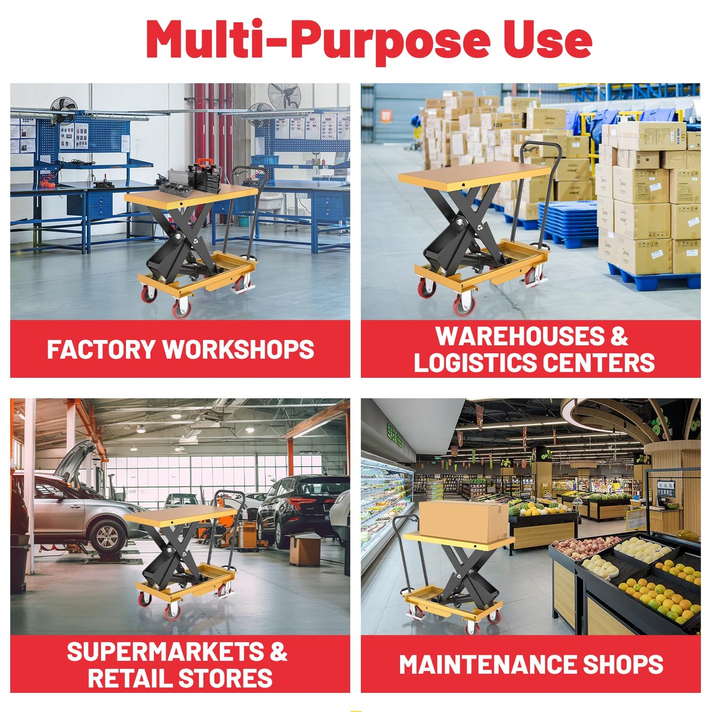 ZKH Hydraulic Lift Cart, 2200lb Capacity, 38" Max Lifting Height, Single Scissors Lift Table with Locking Wheels and Overload Bar for Safe Operations, Ideal for Material Handling and Freight Lifting