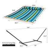 SUPERJARE Hammock with Stand, 2 Person Quilted Outdoor Hammock, Detachable Pillow & Bamboo Spreaders, Portable Hammock with Carrying Bag, Heavy Duty Stand, Perfect for Outside, Patio, Dark Cyan SUPERJARE