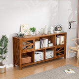 DUDUSHIMAN 8 Cube Storage Organizer Bookshelf with 2 Doors, 2-Tier Mid Century Modern Bookcase, 63" Long Horizontal Cubby Shelf, Wood Bookcase for Small Spaces Living Room DUDUSHIMAN