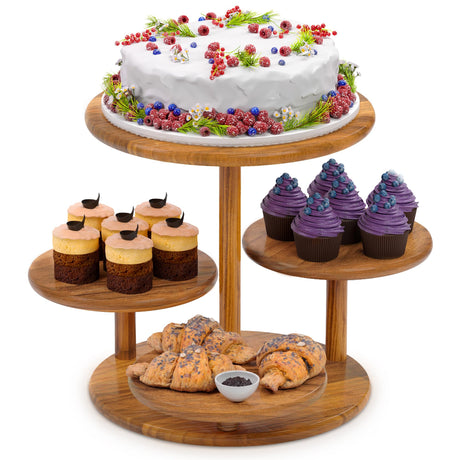 HURZMORO 4 Tier Round Cupcake Tower Stand for 50 Cupcakes,Wood Cake Stand with Tiered Tray Decor,Farmhouse Tiered Tray Decor,Cupcake Display for Birthday Graduation Baby Shower Tea Party HURZMORO