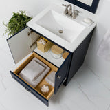 Spring Mill Cabinets Emlyn 24 Inch Bathroom Vanity with White Single Sink Top, 2-Door Cabinet, 1 Drawer, 24.5" W x 18.75" D x 32.89" H, Deep Blue Spring Mill Cabinets