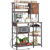 Decofy Bakers Rack with Power Outlet - Microwave Stand with Storage, Large Coffee Bar with K Cups Holder, 5 Tiers Metal Kitchen Shelves Rack, 39.37 x 15.75 x 63 Inches, Brown Decofy