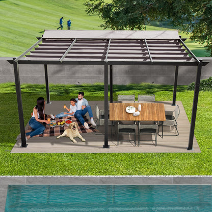 Domi 11’ X 16’ Outdoor Retractable Pergola with Weather-Resistant Canopy Aluminum Garden Pergola Patio Grill Gazebo for Courtyard