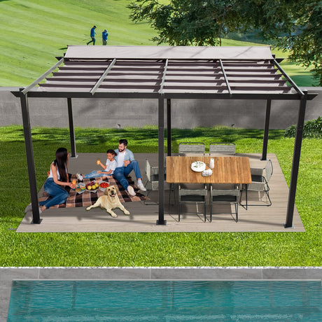 Domi 11’ X 16’ Outdoor Retractable Pergola with Weather-Resistant Canopy Aluminum Garden Pergola Patio Grill Gazebo for Courtyard domi outdoor living