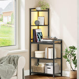 HOOBRO 5-Tier Corner Shelf Stand, Corner Shelf with LED Light, 56.3" Tall Corner Bookshelf, Display Rack Storage Organizer with Table, for Small Spaces, Living Room, Entryway, Black BB69DCJ01 HOOBRO