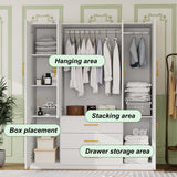 TemkTuek White Wardrobe Closet with Doors, 3 Drawers, Hanging Rods, Metal Handles, Large Capacity, Modern, Freestanding Armoire, Ideal for Bedroom 63.0" W x 20.47" D x 70.87" H (26) TemkTuek