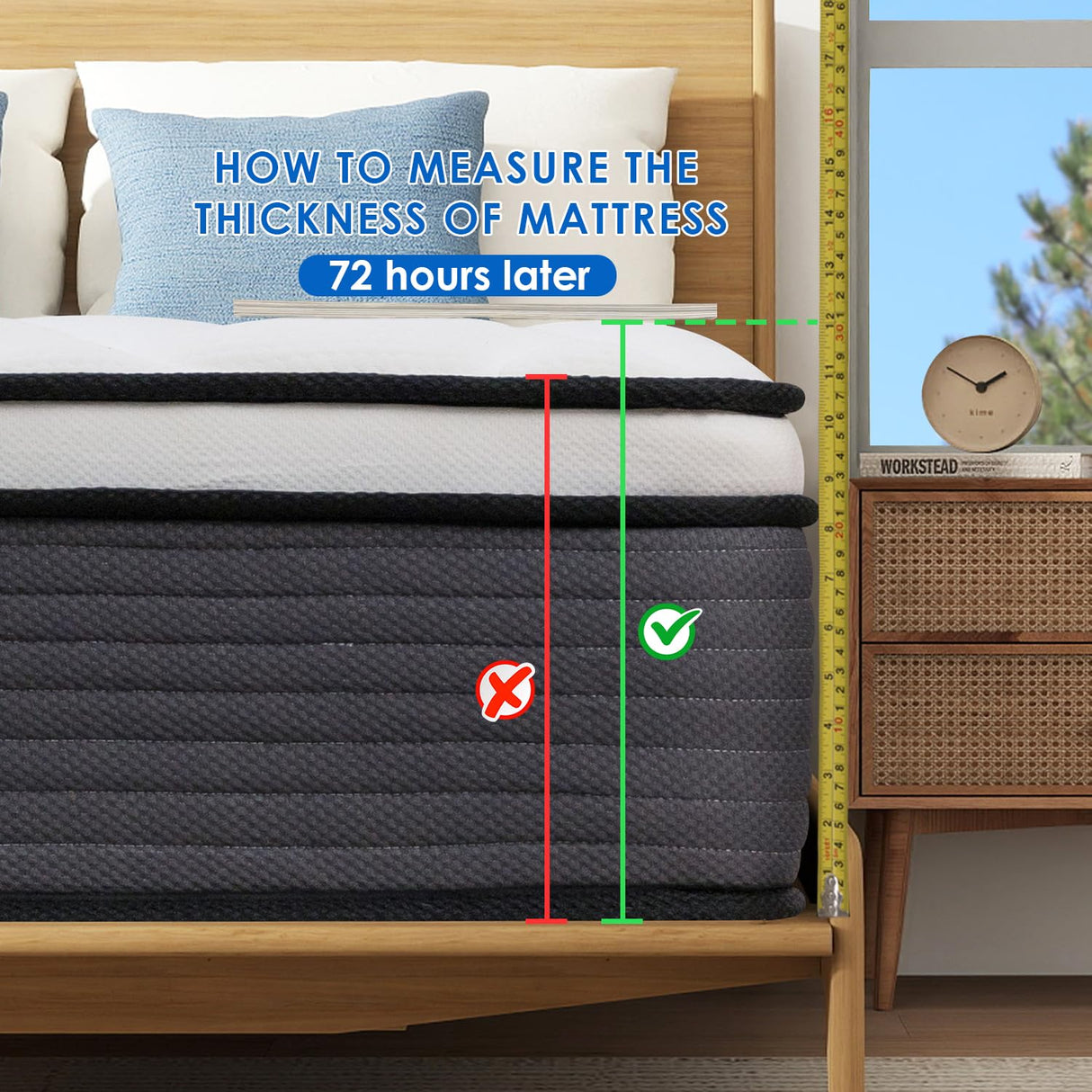 QUEEN ROSE King Mattress, 10 Inch King Size Hybrid Mattress in a Box, Gel Memory Foam & Individually Pocket Innerspring Hybrid Bed, Medium Firm, Fiberglass Free & CertiPUR-US Certified QUEEN ROSE