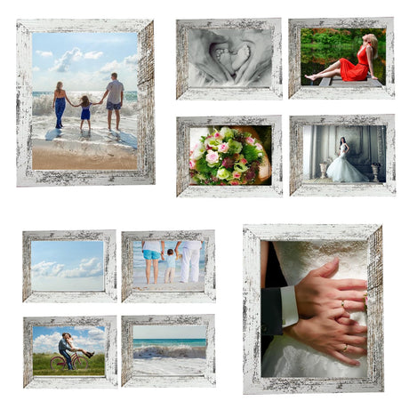 Rustic Picture Frames,10 Pack Collage Picture Frames,Gallery Wall Frame Set with Two 8x10, Four 5x7, Four 4x6, Farmhouse wood Photo Frames for living room Wall Gallery Decor or Desk, rustic white Pacome