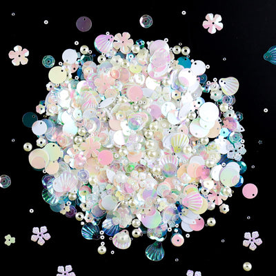 LEEFONE Mixed Clear White Sequins and Spangles Beads Craft Supplies, Crystal Iridescent Spangles and Pearl Beads, Variety Sequins Beads for Crafts, Sewing, DIY Art Crafts, Embroidery