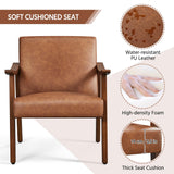 Yaheetech PU Leather Accent Chair, Mid-Century Modern Armchair with Solid Wood Legs, Reading Leisure Chair with High Back for Living Room Bedroom Waiting Room, Set of 2, Brown Yaheetech