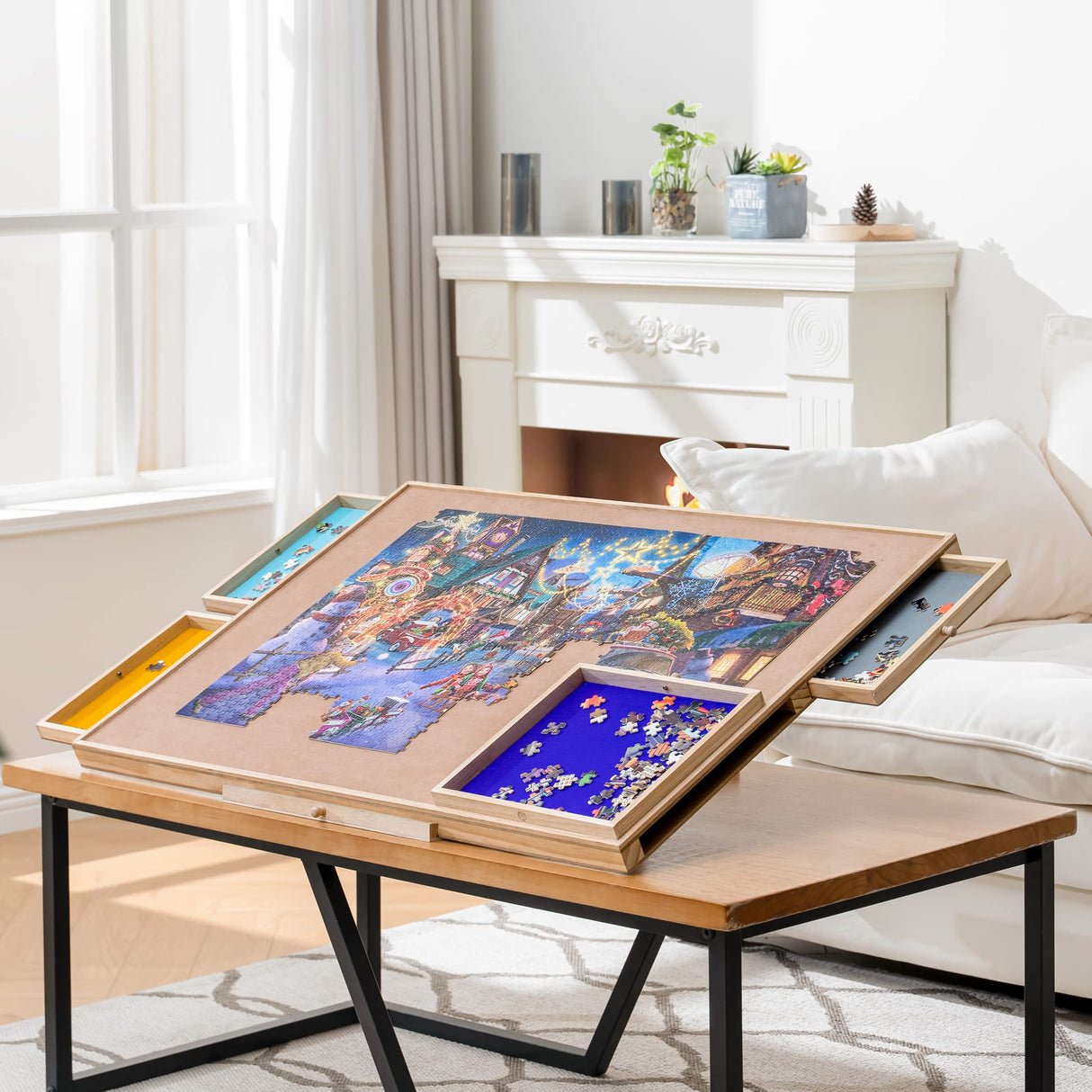 Tektalk Jigsaw Puzzle Table with Integrated Adjustable Stand/Bracket and Removable Cover, for Up to 1500 Pieces (with Integrated Adjustable Stand & Removable Cover) Tektalk