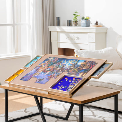 Tektalk Jigsaw Puzzle Table with Integrated Adjustable Stand/Bracket and Removable Cover, for Up to 1500 Pieces (with Integrated Adjustable Stand & Removable Cover) - WoodArtSupply