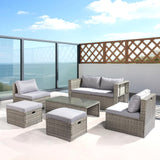 VINGLI 6 Pieces Wicker Patio Furniture Set, Outdoor Sectional Furniture Patio Conversation Set Space-Saving Design with Ottomans and Coffee Table for Garden,Poolside, Backyard(Grey) VINGLI