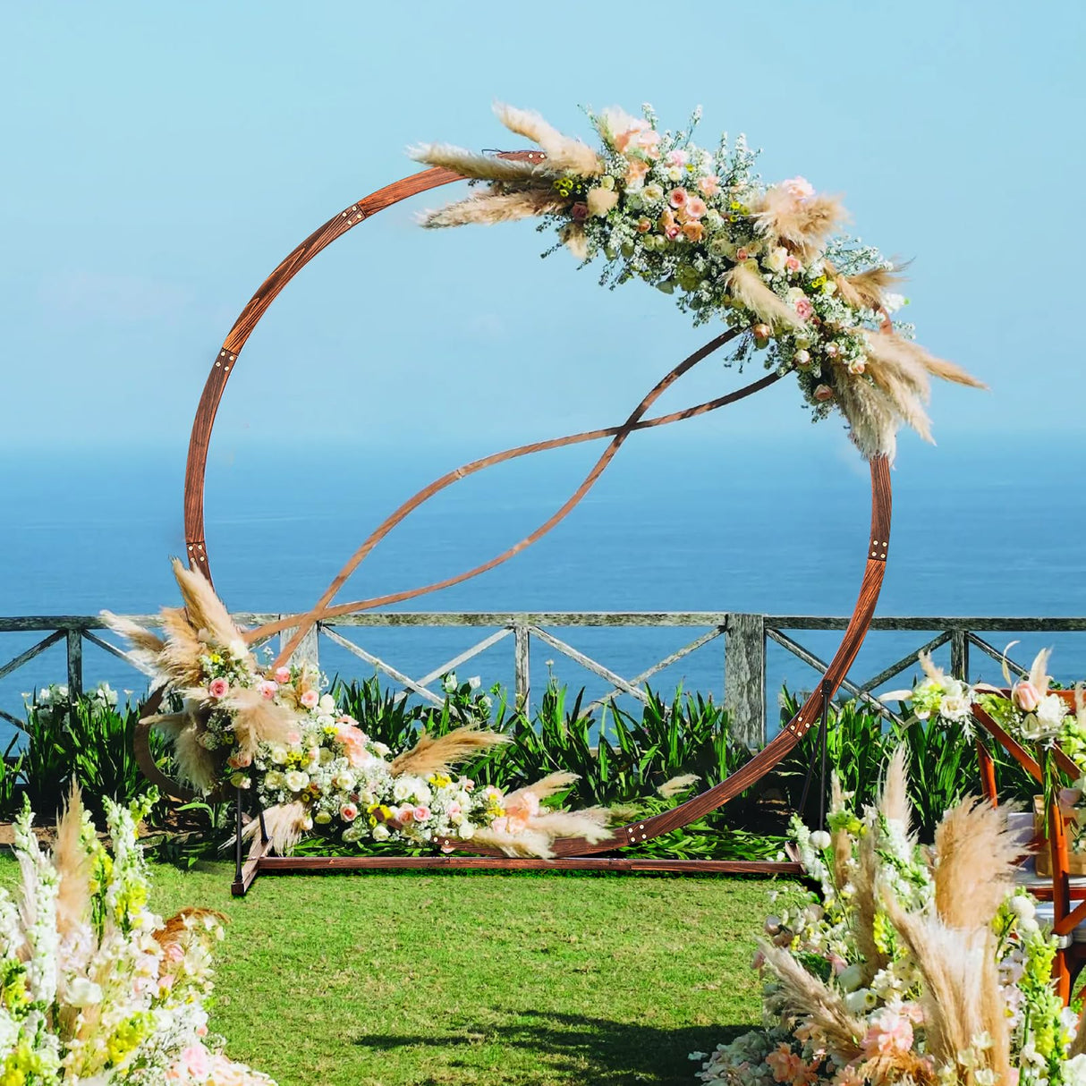 Moccha Wedding Arch, 7.4 FT Wooden Arch Backdrop Stand, Outdoor Archway Pergola, Garden Arbor Trellis for Climbing Plants Flower Balloon, Rustic Wedding Decorations for Home Party Ceremony, Round LDAILY