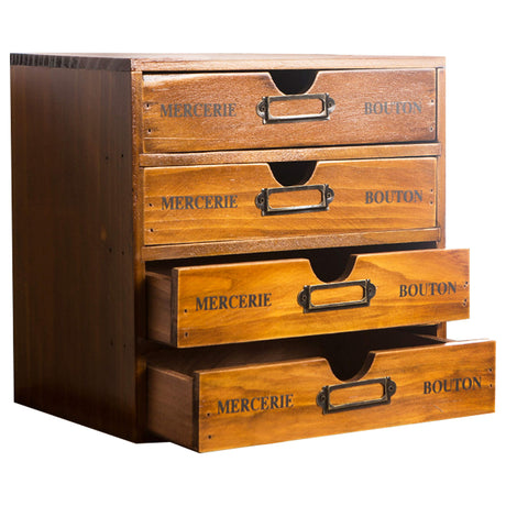 Vintage Aged Look Home Office Desk Organizer with 4 Drawers - Rustic Dresser - Wooden Storage Box Desktop Storage - Decorative Boxes with Lids for School & Office Supplies - Stackable Daily Storage Primo Supply