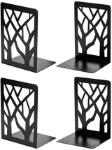 MaxGear Tree Design Modern Bookends for Shelves, Non-Skid Book Holder, Heavy Duty Metal Storage for Books/CDs, Decorative Book Stopper for Home, 7 x 4.7 x 3.5”, Black (2 Pair/4 Pieces) MaxGear
