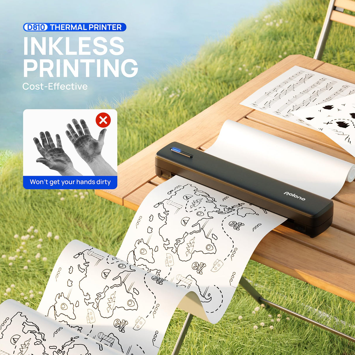 POLONO Portable Printer Wireless for Travel, D810 Bluetooth Thermal Printer Support for 8.5"x11" US Letter, Inkless Printer Compatible with iOS, Android, Laptop for Office, Car and Home, Black POLONO