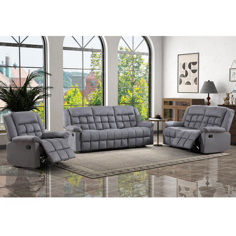 EBELLO Manual 3 Seater Reclining Sofa for Living Room, Soft Fabric Recliner Couch with Padded Headrest and Seat, Reclining Couch for Office, Grey(3-seat Sofa) EBELLO