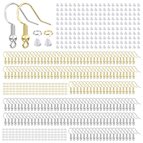 Hypoallergenic Earring Hooks, 600 Pcs Earring Making Supplies Kit with Earring Hooks, Jump Rings and Earring Backs for Jewelry Making (Silver and Gold) Aiythouy