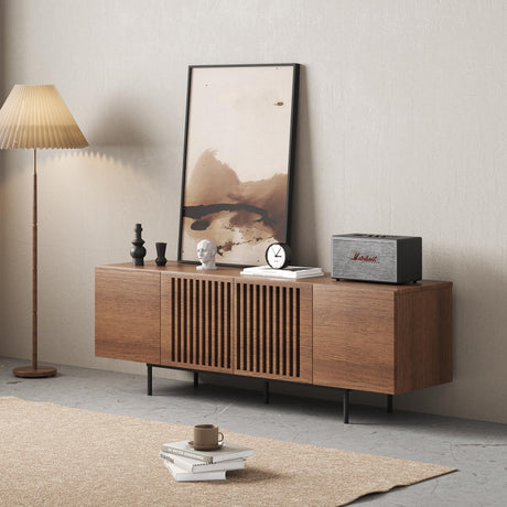 Modern Design By Crafts & comfort Napoli Wood TV Stand - Mid Century Entertainment Center with Storage for [65]-Inch Flat Screen Television,Wooden Furniture for Living Room & Bedroom Walnut color Modern Design By Crafts & comfort