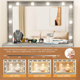 Greenvelly Makeup Vanity with Lights, Grey Farmhouse Vanity Desk with Lighted Mirror, 3 Lighting Modes, Brightness Adjustable, Dressing Table with Drawers, Vanitys Table Set for Women, Girls Greenvelly