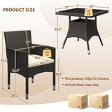 Yaheetech 5-Piece Patio Furniture Set, Outdoor Rattan 4 Dining Chairs & Tempered Glass Table with Umbrella Hole, for Garden Backyard Deck Balcony, Brown/Beige Yaheetech