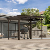 Domi 6.5x12FT Hardtop Grill Gazebo, Outdoor BBQ Gazebo with 2 Side Shelves, Sloping Steel Roof for Permanent Sun Shade with Ceiling Hooks for Patio Deck Yard Garden (Brown) domi outdoor living